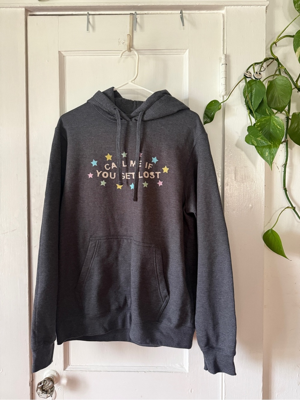 Charcoal Hoodie with Pastel Star Graphic CALL ME IF YOU GET LOST